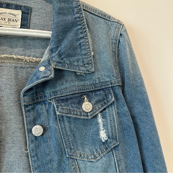 Wax Jean Vintage Denim Jacket Mid Blue Wash Distressed Casual Layers Medium VTG - Picture 8 of 12